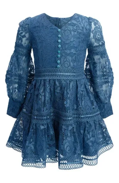 Bardot Junior Kids' Venice Lace Long Sleeve Party Dress In Steel Blue