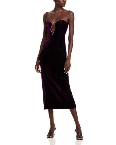 Bardot Lilah Velour Midi Dress In Dark Purple