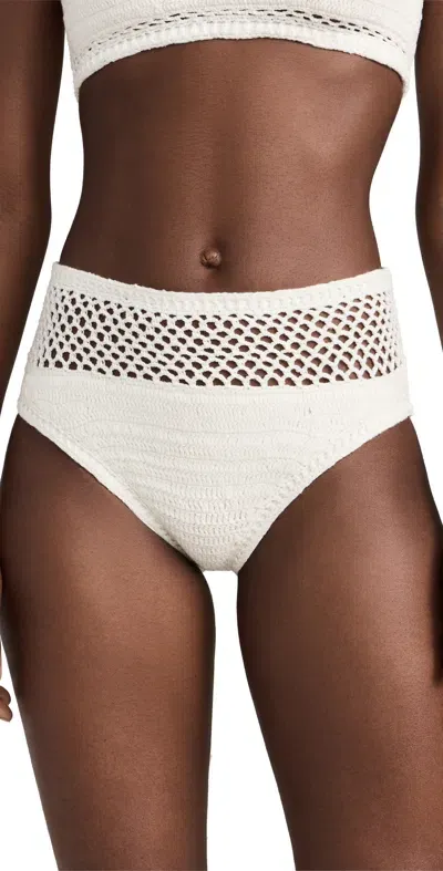 Beach Riot Brinley High Waist Open Knit Bikini Bottoms In White