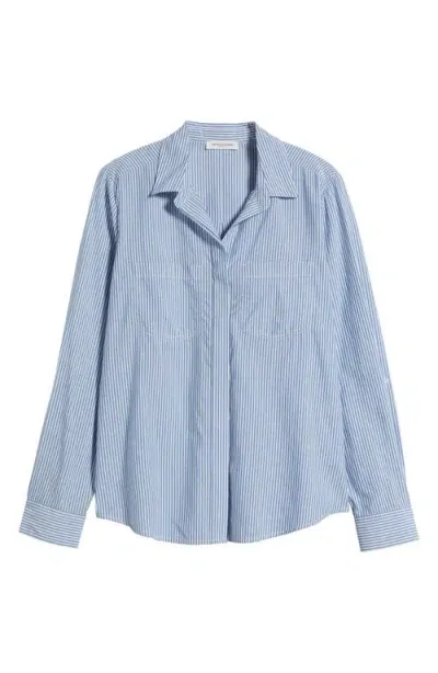 Beachlunchlounge Stripe Cotton & Modal Button-up Shirt In Liberty Blue