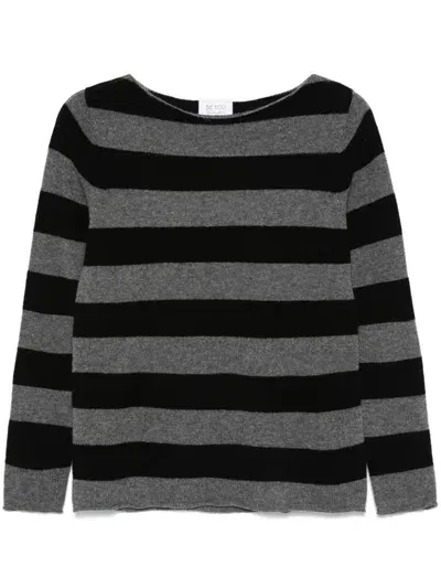 Beyou Cashmere Striped Sweater In Black