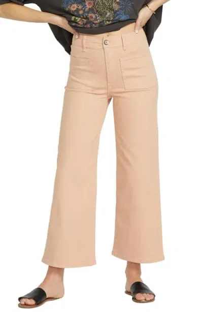 Billabong Free Spirit Stretch Cotton Crop Wide Leg Pants In Clay