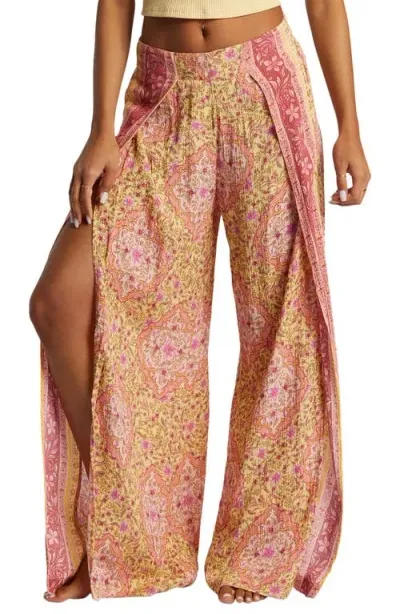 Billabong Split Spirit Floral Wide Leg Pants In Pale Yellow