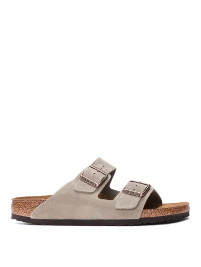 Birkenstock Suede Sandal With Double Buckle Closure In Beige