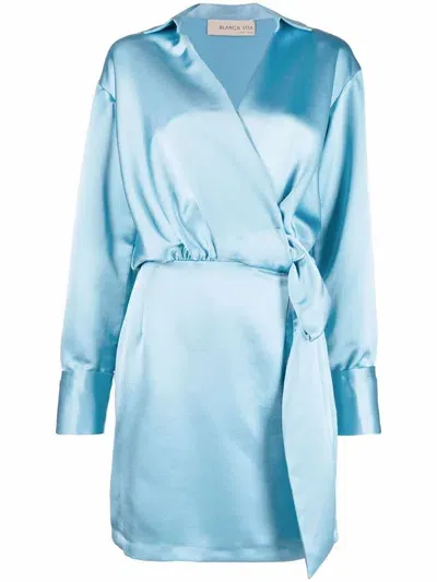 Blanca Vita Wrap-style Satin-effect Dress In Blue