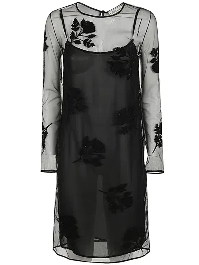 Blumarine Embroid Flower Dress In Black