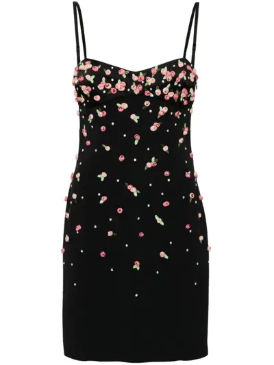 Blumarine Embroidered Cady Mini Dress In Black