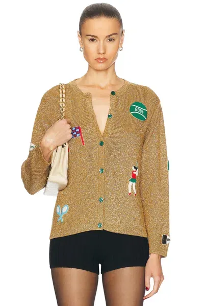 Bode Game Point Bead-embellished Metallic Knitted Cardigan In Gold