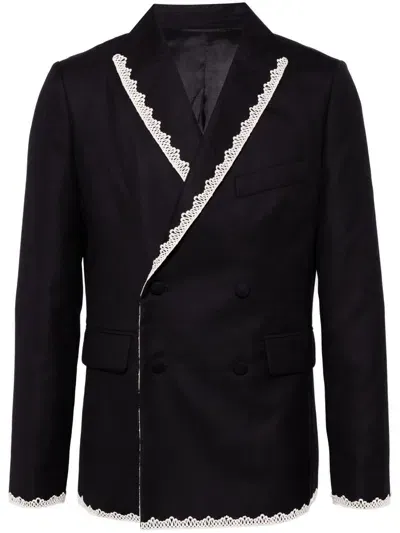 Bode Double-breasted Lace-trimmed Wool Tuxedo Jacket In Black