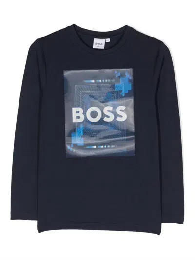 Bosswear Kids' Logo-print Long-sleeve T-shirt In Blue