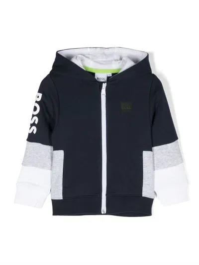 Bosswear Babies' Logo-print Zip-up Hoodie In Blue