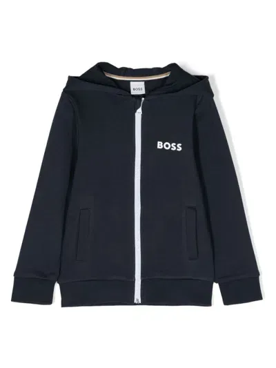 Bosswear Kids' Logo-print Zip-up Hoodie In Blue