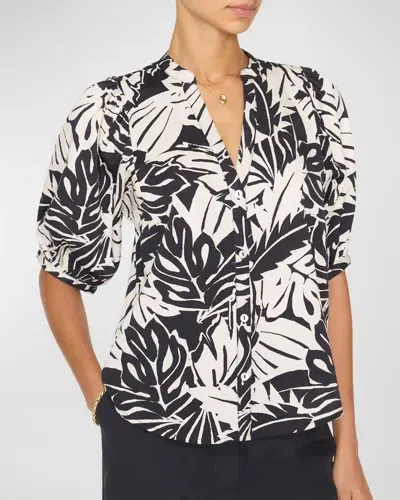 Brochu Walker Asteria Botanical-print Cotton Blouse In Palm Combo