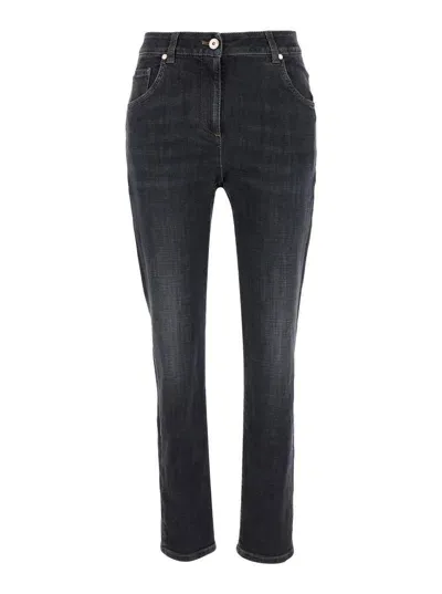 Brunello Cucinelli Black Skinny Jeans With Contrasting Stitching In Denim Woman