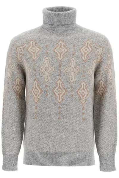 Brunello Cucinelli Geometric Jacquard Turtleneck Sweater