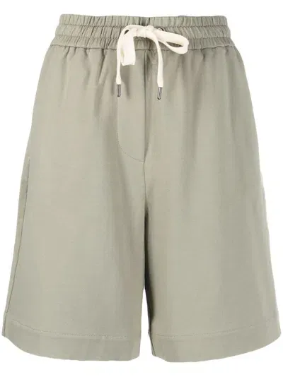 Brunello Cucinelli High-waisted Stretch-cotton Shorts In Grün