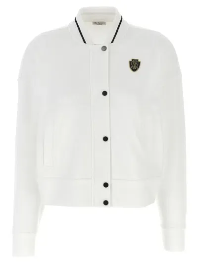 Brunello Cucinelli Logo Embroidery Cardigan In White