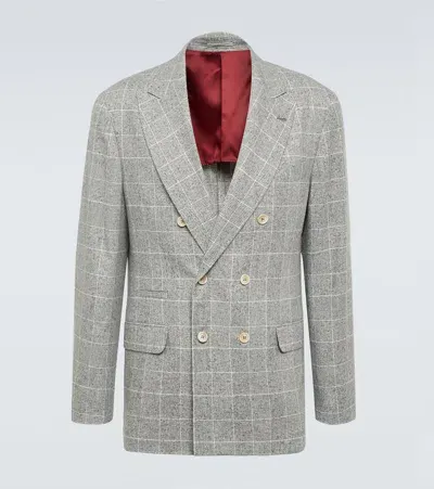 Brunello Cucinelli Prince Of Wales Checked Silk-blend Blazer In Nude & Neutrals