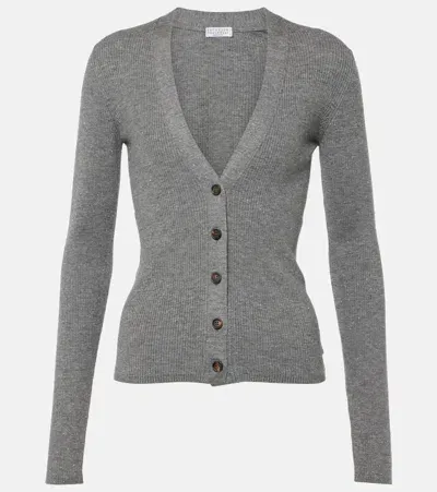 Brunello Cucinelli Ribbed-knit Cardigan In Grey