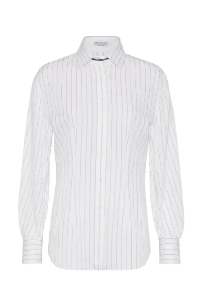 Brunello Cucinelli Striped Button-up Shirt In White