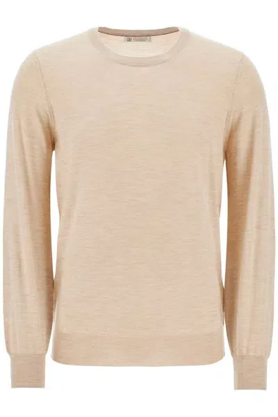 Brunello Cucinelli Wool Cashmere Crewneck Sweater In Camel Chiaro