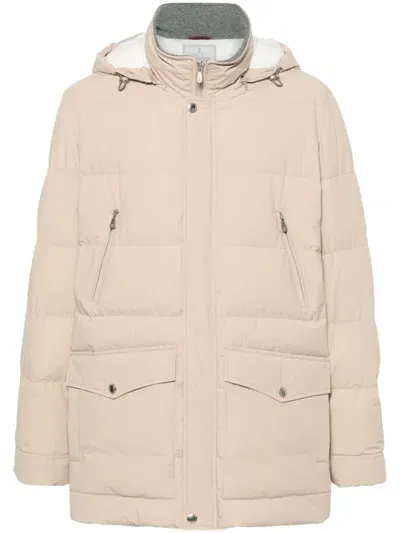 Brunello Cucinelli Taffeta Detachable-hood Puffer Jacket In Neutrals