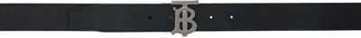 Burberry Black Leather Tb Reversible Belt In Black/tan/silver