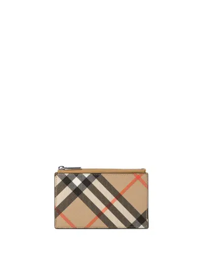 Burberry Card Holder With Zipper In Beige