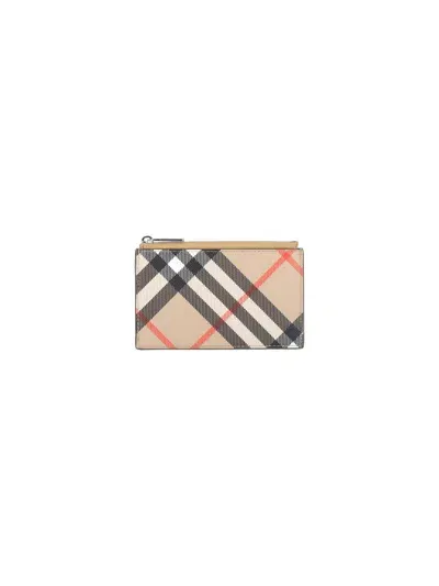 Burberry Check Zip Card Holder In Sand