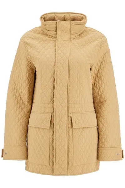 Burberry Quilted Jacket With Removable Hood In Yellow