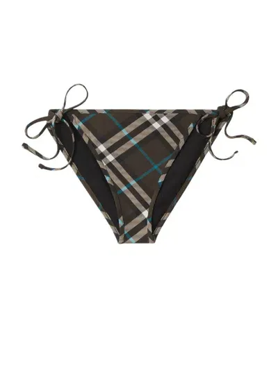 Burberry Dark Brown Check Bikini Bottom In Snug Check