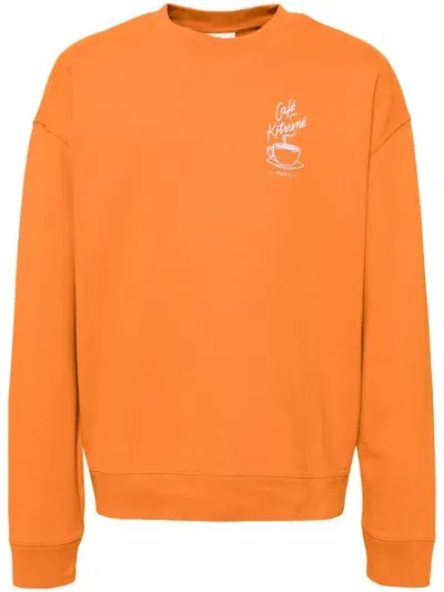 Café Kitsuné Logo-embroidered Sweatshirt In Orange