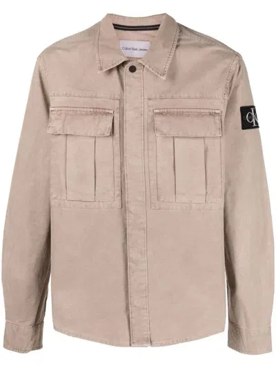 Calvin Klein Jeans Est.1978 Cargo-pockets Cotton Overshirt In Neutrals