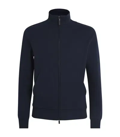 Canali Cotton-blend Zip-up Sweater In Navy