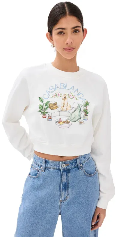 Casablanca Appartement Dans Les Airs Cropped Sweatshirt Appartement Dans Les Airs In White