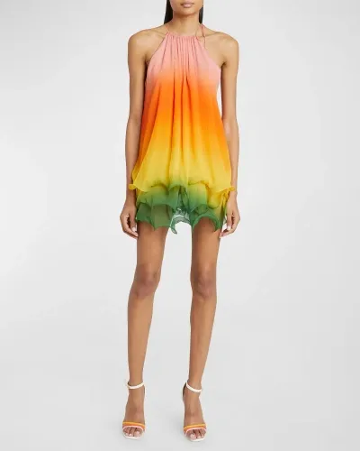 Casablanca Gradient Ruffle Mini Dress In Multicolor