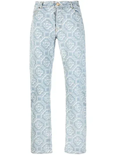 Casablanca Monogram-print Straight-leg Jeans In Blue