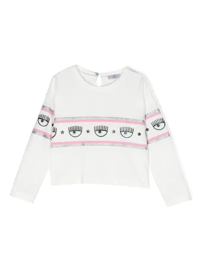 Chiara Ferragni Kids' Logo-tape Cotton Sweatshirt In White