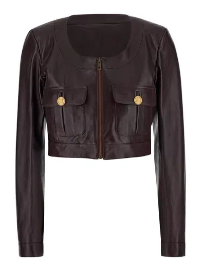 Chloé Bordeaux Cropped Jacket With U Neck In Leather Woman In Red