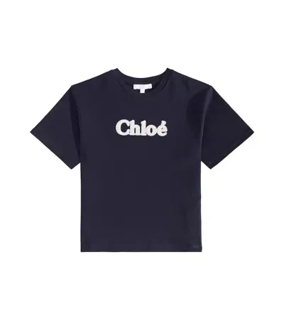 Chloé Kids' Logo-print Cotton T-shirt In Blue