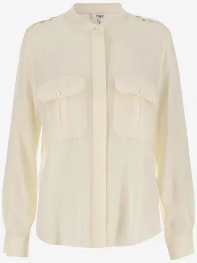 Chloé Chloè Silk Crepe De Chine Shirt In Ivory