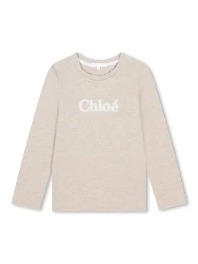 Chloé Kids' Slogan-print Cotton Long-sleeve T-shirt In Neutrals