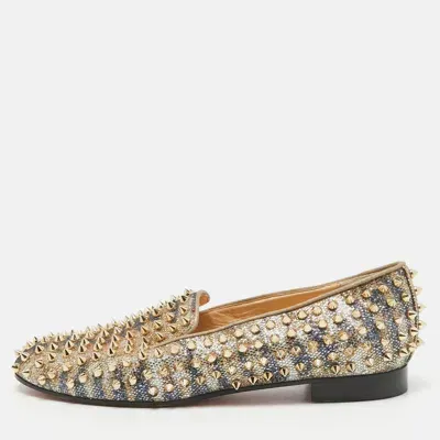 Pre-owned Christian Louboutin Metallic Glitter Dandelion Spikes Loafers Size 40