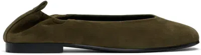 Co Khaki Ruched Square Toe Ballerina Flats In 308 Green