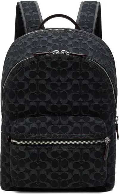 Coach Black Charter Backpack In Black Denim