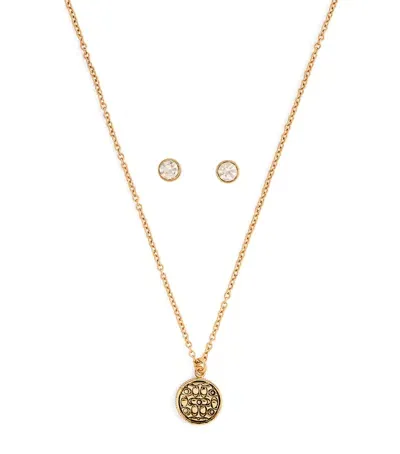 Coach Earrings And Necklace Set In Gold