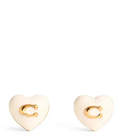 Coach Enamel Heart Stud Earrings In White