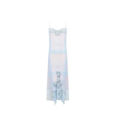 Collina Strada Ammi Tie-dye Lace Slip Dress In Periwinkle Plaid