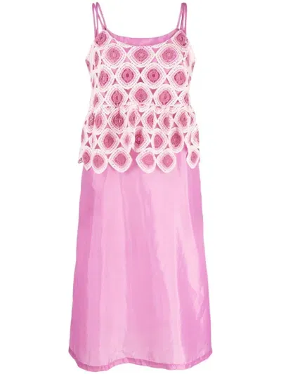 Comme Des Garçons Crochet Lace Slip Dress In Pink