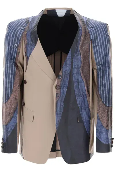 Comme Des Garçons Homme Deux Sleeveless Blazer With Trom In Beige,blue